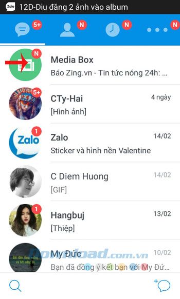 Giao diện chính của Zalo