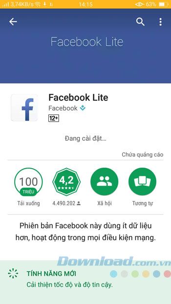 Quá trình cài đặt Facebook Lite