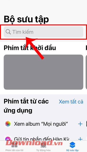 Chạm vào khung tìm kiếm