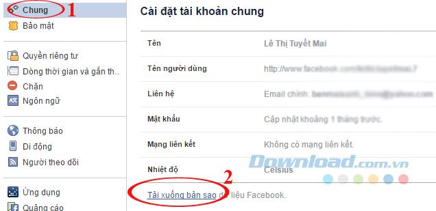 Tải bản sao dữ liệu Facebook