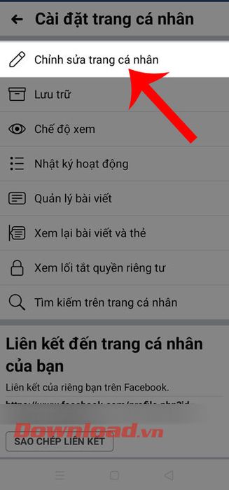 Chạm vào mục Sửa trang cá nhân