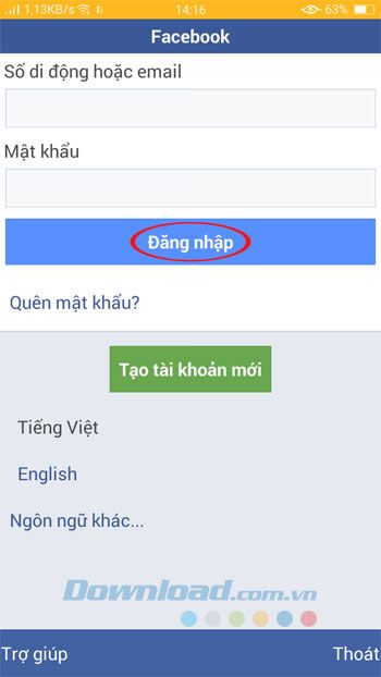 Đăng nhập vào Facebook Lite