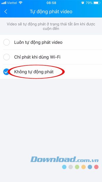 Không tự động phát video