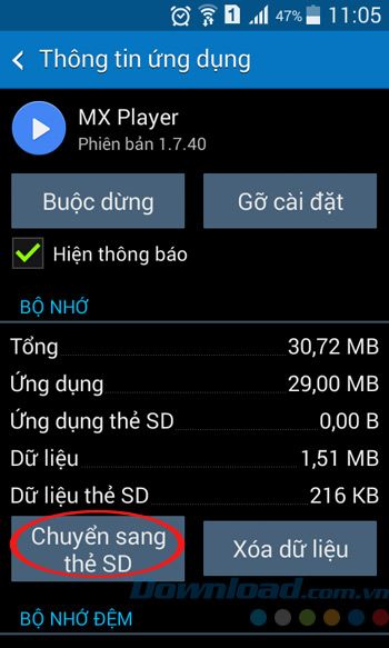 Di chuyển sang thẻ nhớ SD