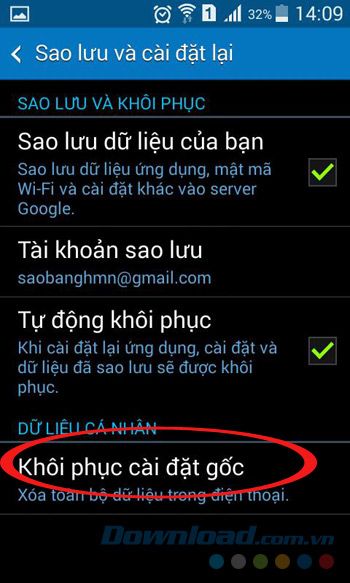 Khôi phục cài đặt gốc