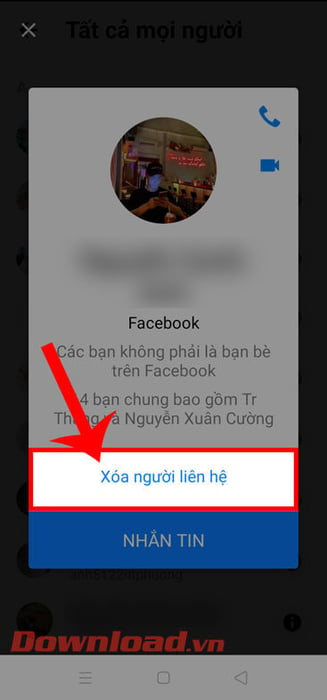 Chọn nút Xóa người liên hệ