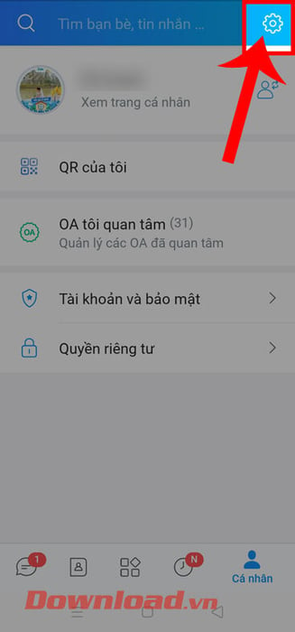 Chạm vào biểu tượng cài đặt