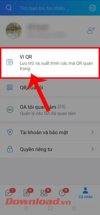 Nhấn vào Ví QR