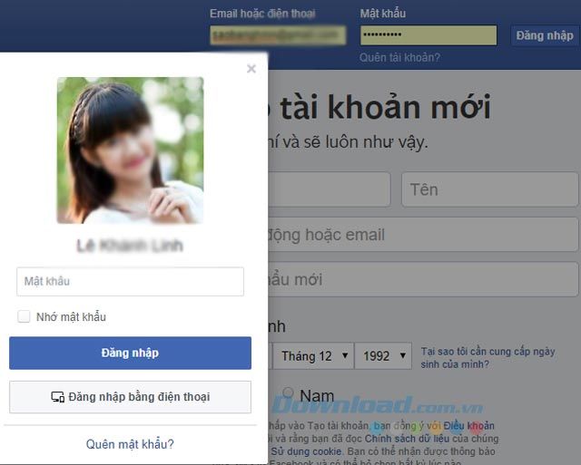 Đăng nhập lại vào tài khoản Facebook