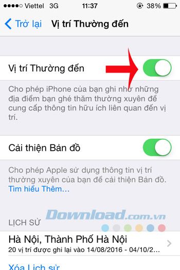 Vô hiệu hóa tính năng vị trí thường xuyên