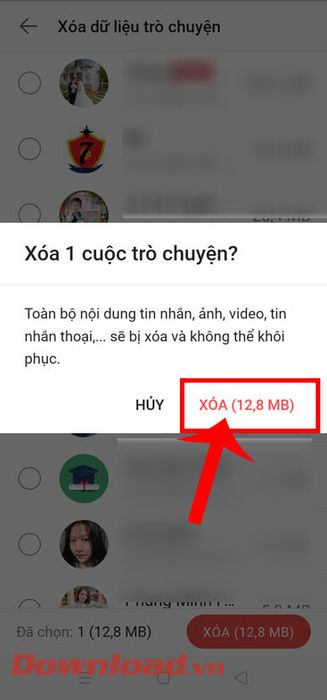 Chạm vào nút Xóa