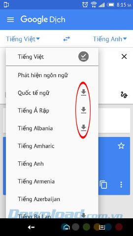 Chọn ngôn ngữ trên Google Translate