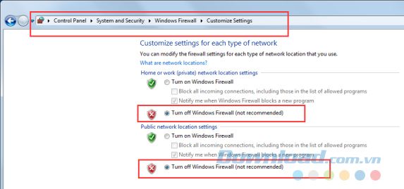 Tắt tường lửa trong Bảng điều khiển.