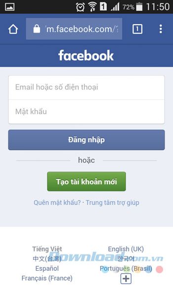 Đăng nhập vào Facebook qua trình duyệt