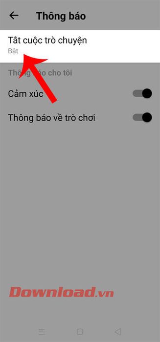 Bấm vào mục Tắt cuộc trò chuyện