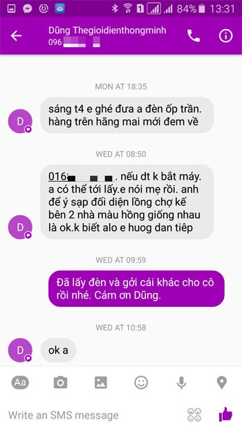 Giao diện gửi và nhận tin nhắn SMS