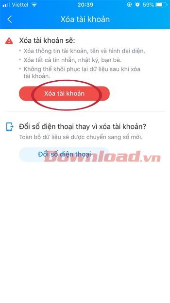 Xóa tài khoản Zalo