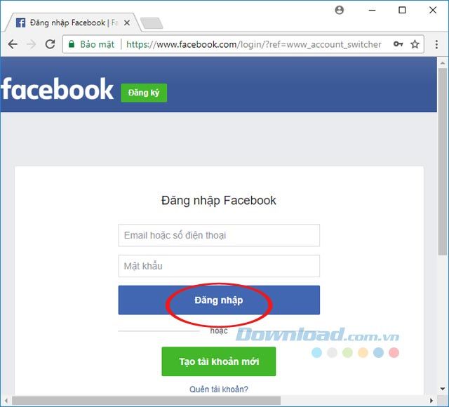 Đăng nhập vào tài khoản Facebook