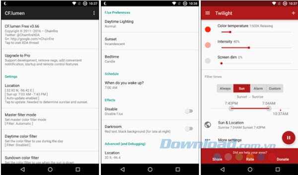 CF.lumen, f.lux và Twilight.