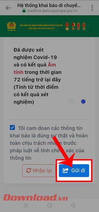 Chạm vào nút Gửi để hoàn tất