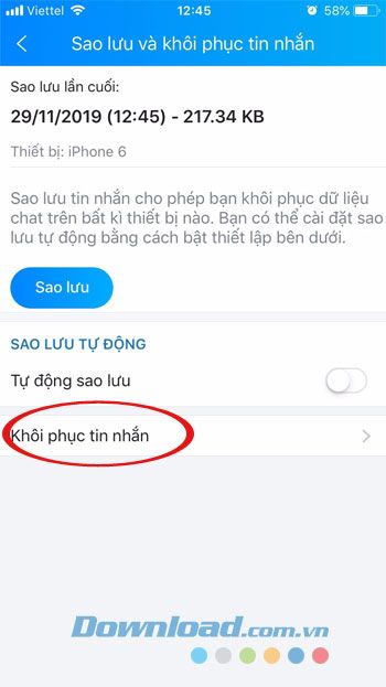 Phục hồi tin nhắn