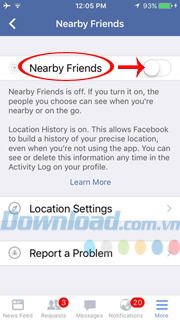 tắt tính năng bạn bè gần đây