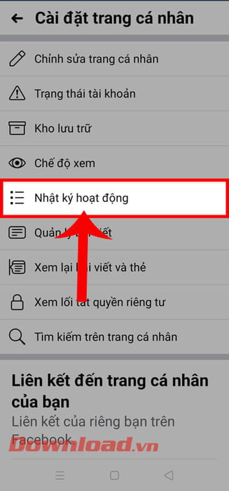 Nhấn vào mục Nhật ký hoạt động