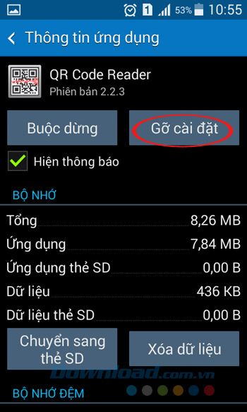 Xóa cài đặt ứng dụng