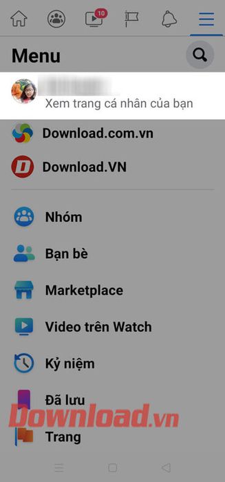 Chạm vào tên tài khoản Facebook