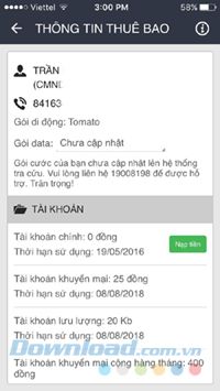 Sử dụng ứng dụng My Viettel để xem thông tin của thuê bao