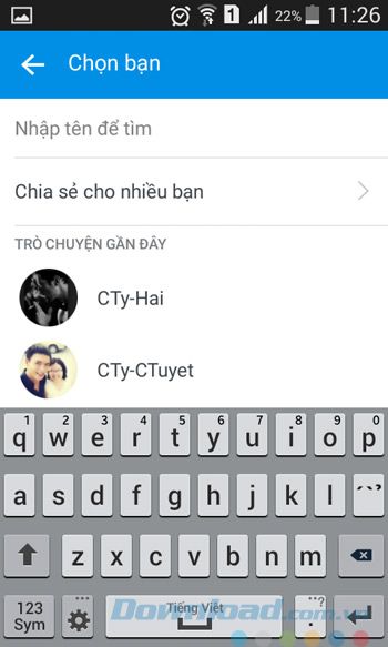 Chọn người để chia sẻ hình ảnh