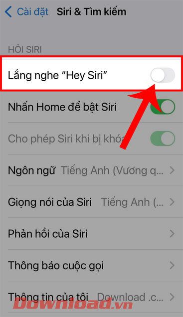 Bật Lắng nghe “Hey Siri”