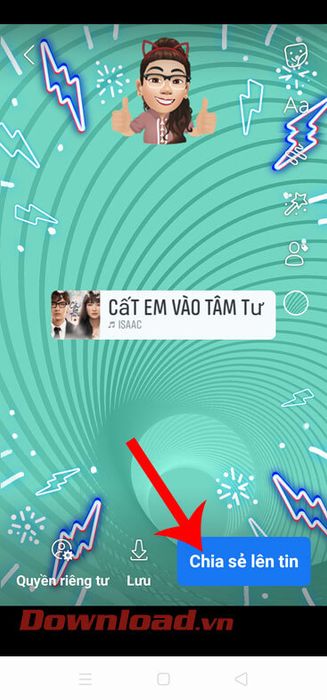 Nhấn nút Chia sẻ lên tin 