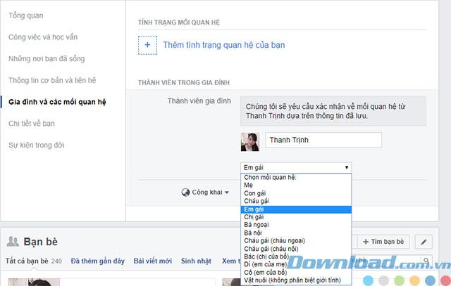 Chọn mối quan hệ gia đình trên Facebook