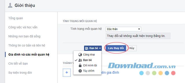 Lưu trạng thái mối quan hệ trên Facebook