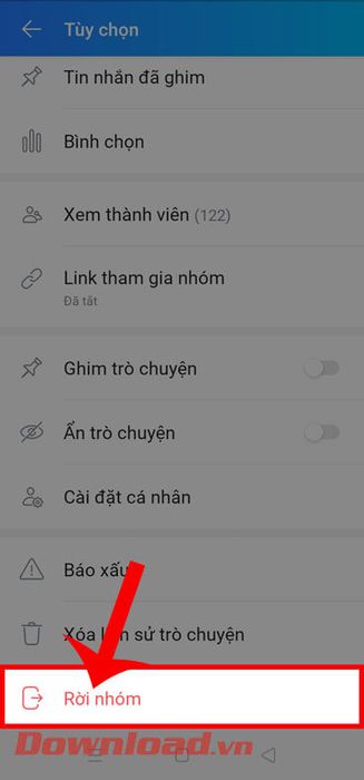 Nhấn vào nút Rời nhóm