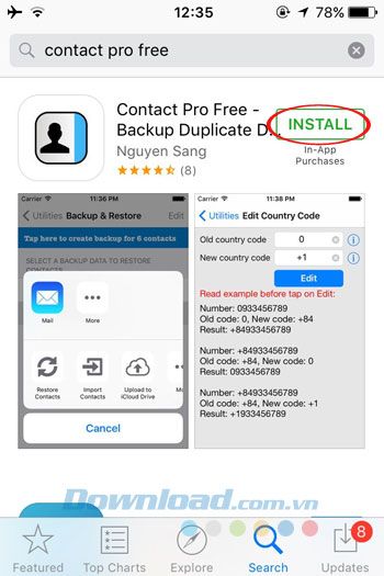 Thực hiện cài đặt Ứng dụng Contact Pro Miễn Phí