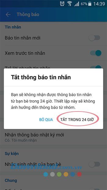 Vô hiệu hóa thông báo trong vòng 24 giờ