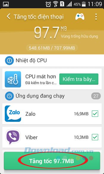 Tăng tốc điện thoại chạy hệ điều hành Android