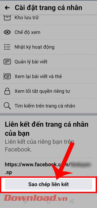 Nhấn vào nút Sao chép liên kết