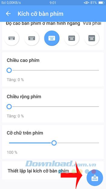 Thay đổi kích thước của bàn phím