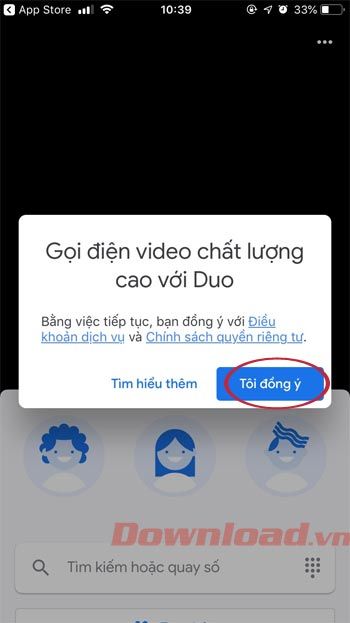 Chấp nhận các điều khoản của Google Duo