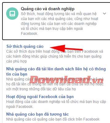 Tùy chọn sở thích quảng cáo trên Facebook