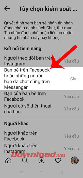 Chọn mục Bạn bè trên Facebook hoặc những người bạn đã trò chuyện trên Messenger