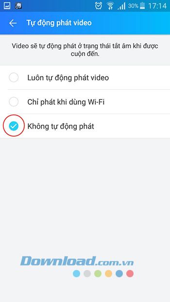 Không tự động phát video