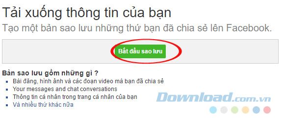 Tải dữ liệu Facebook xuống