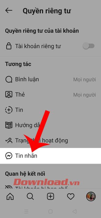 Chọn mục Tin nhắn