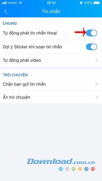 Ngắt kết nối tự động phát tin nhắn thoại