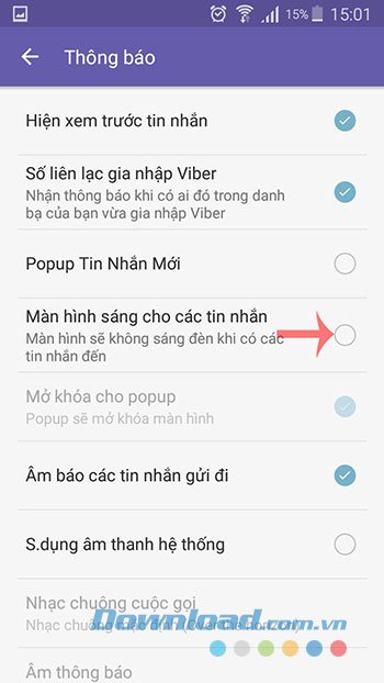 Màn hình sáng khi có tin nhắn