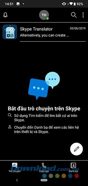 Giao diện nền tối của Skype